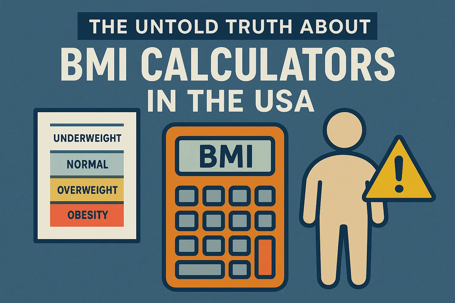 Flat-style digital illustration showing educational graphic about BMI calculation guide and health awareness